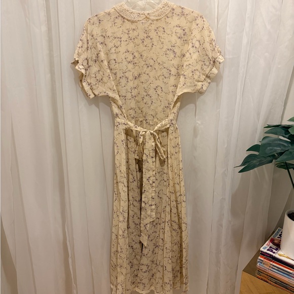 Gunne Sax by Jessica McClintock Cream Floral Midi Dress with lace detail size 10 - Picture 3 of 11